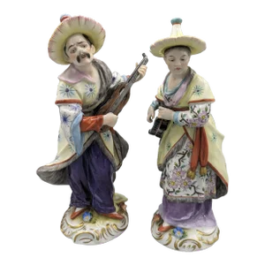 1950s Vintage Aelteste Volkstedt Germany Porcelain Malabar Musicians Figurines - Set of 2