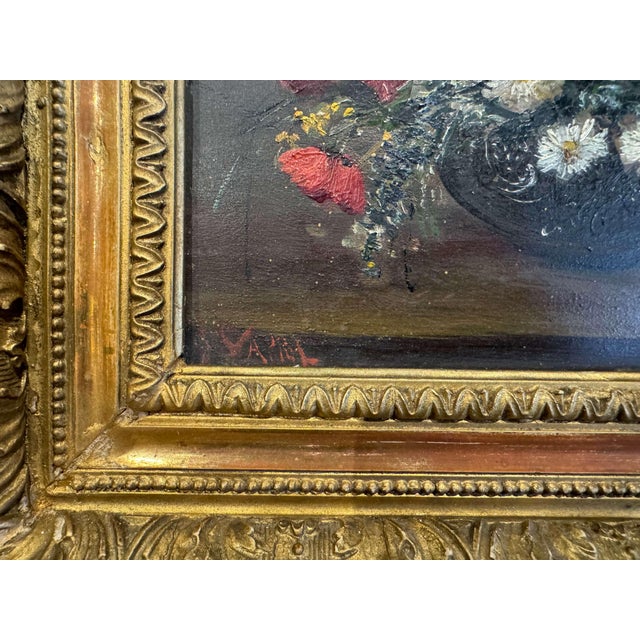 Red Pair of 19th Century French Still Life Floral Paintings in Carved Gilt Frames For Sale - Image 8 of 11