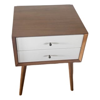 Mid Century Style West Elm Acaicia Wood Bicolor Nightstand For Sale