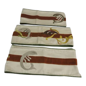 Vintage Green and Brown Cotton & Velvet Textile Borders - Set of 4