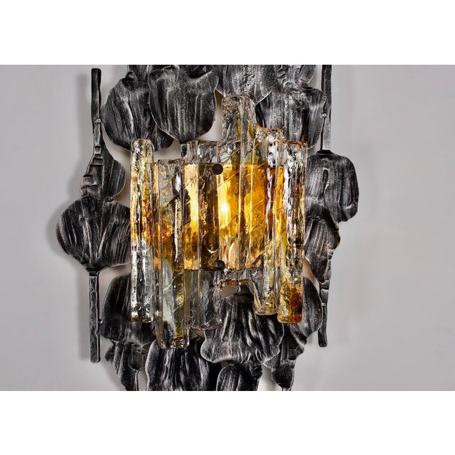 Large Brutalist Wall Sconces in Wrought Iron and Glass, 1970s, Set of 2 For Sale - Image 10 of 14
