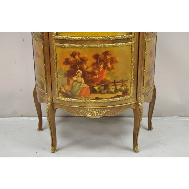 Mid 20th Century Vintage French Louis XV Style Half Round Demilune Lighted Curio Display Cabinet For Sale - Image 4 of 12
