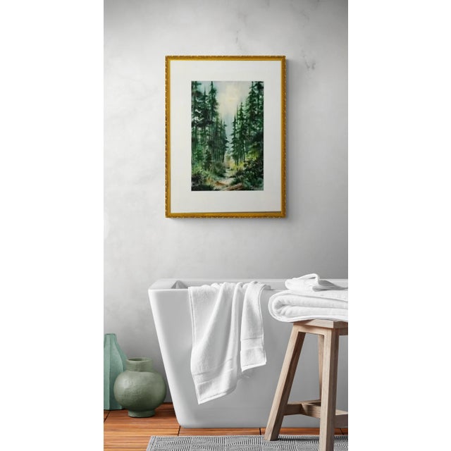 1950s 1972 Forestscape Watercolor Signed "Berg" For Sale - Image 5 of 5