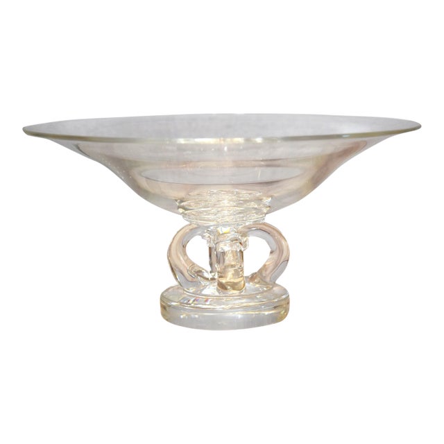 1950s #7884 Steuben Scrolled Footed Tazza Pedestal Glass Bowl Mid Century Modern For Sale