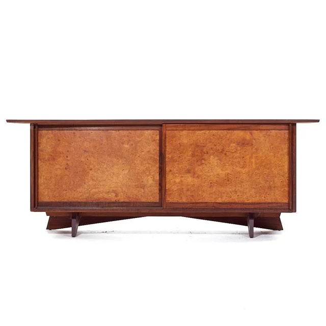 George Nakashima for Widdicomb Model 205 Mid Century Walnut and Carpathian Elm Sideboard Credenza This credenza measures:...