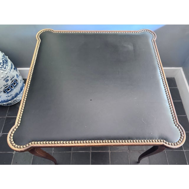 Wood 1930s Louis XV Style Game Table With Leather Nail Head Top For Sale - Image 7 of 17