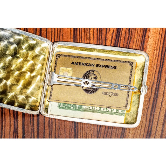 Fantastic Art Deco Engine Turned Sterling Silver Enamel Antique Cigarette Case and Vesta Tobacciana For Sale - Image 10 of 15