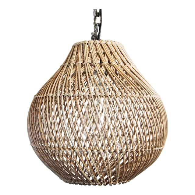 Natural Wicker Coastal Contemporary Bawang Pendant Light Small For Sale