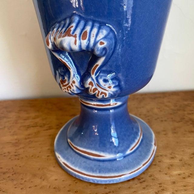 Vintage Glazed Terra Cotta Urn For Sale - Image 4 of 11