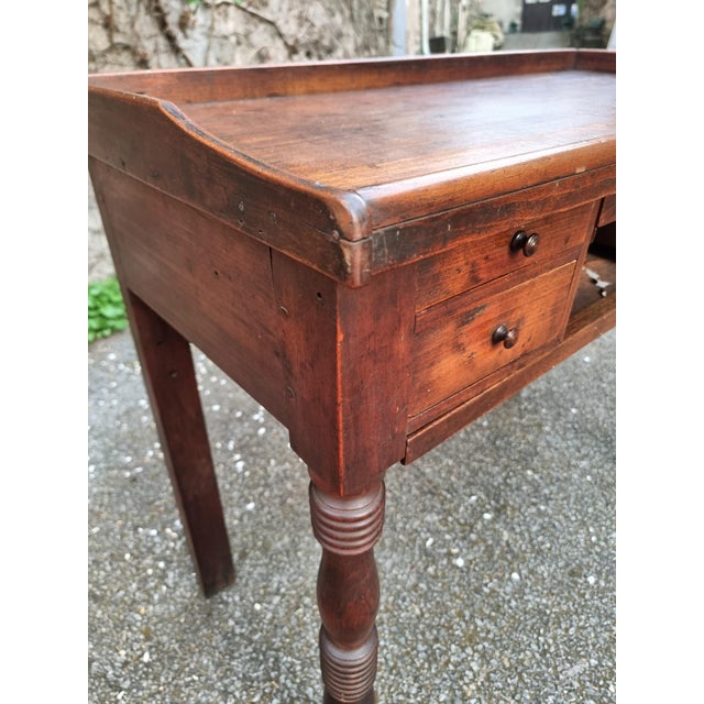 Rustic French Watchmakers Workbench with Drawers and Leather Surface, 1900s For Sale - Image 3 of 18