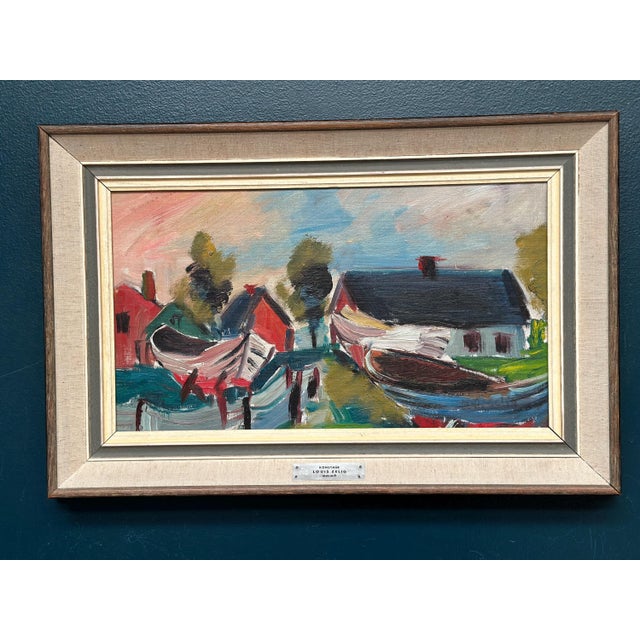 Louis Zelig, Boats in Fishing Village, 1950s, Oil on Panel, Framed For Sale - Image 18 of 18