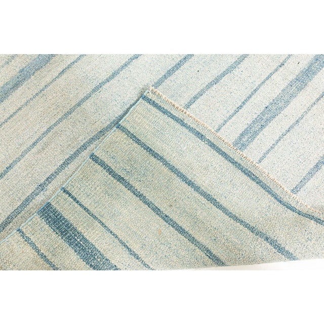 Doris Leslie Blau Vintage Indian Dhurrie Striped Blue Rug For Sale - Image 4 of 10
