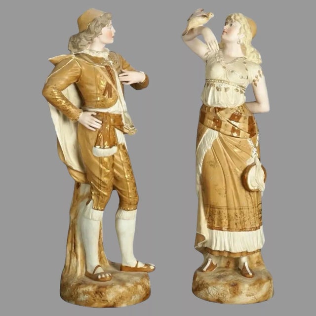 Pair of Antique Continental Porcelain Bisque Statues Courting Couple, Circa 1900 For Sale - Image 4 of 12