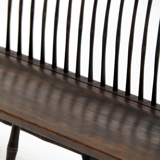 Brown Vintage Wooden Spindle Back Settee in Faux Bamboo, 1960s For Sale - Image 8 of 9