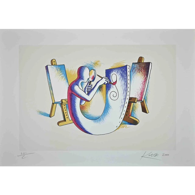 "The Painter's Atelier" is an original print realized by Mark Kostabi in 2000. The artwork is hand-signed and dated....