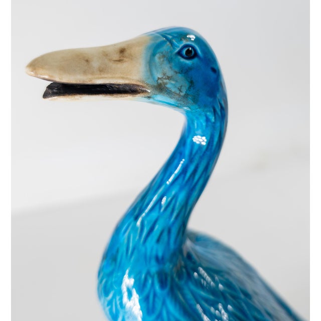 20th Century Pair of Chinese Turquoise Blue Glazed Chinoiserie Ducks or Geese For Sale - Image 11 of 13