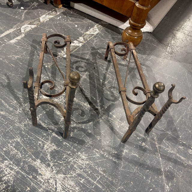 Antique Andirons in Wrought Iron, 1800s, Set of 2 For Sale - Image 6 of 17