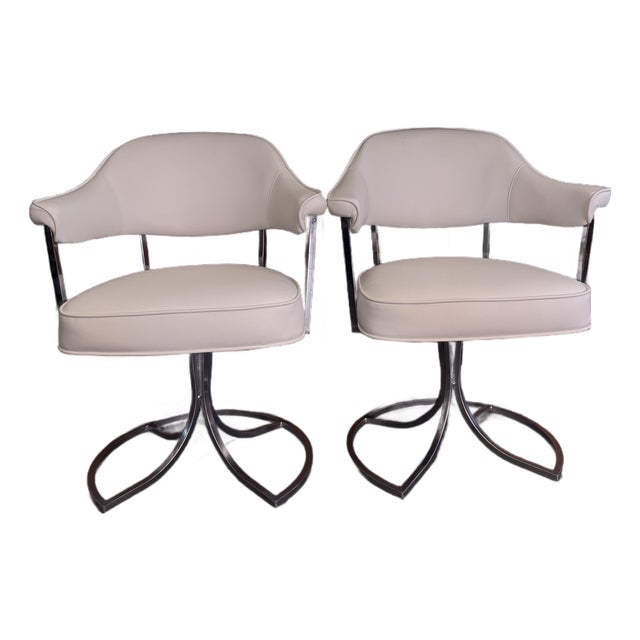 Pair of MCM Chrome Swivel Chairs For Sale