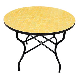 40" Handcrafted Yellow Moroccan Mosaic Table, Bejmat Style For Sale