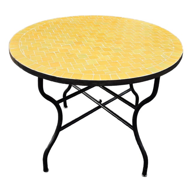 40" Handcrafted Yellow Moroccan Mosaic Table, Bejmat Style For Sale