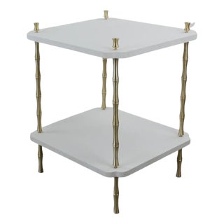 Wood and Brass Faux Bamboo Legs White Sofa Side Table, For Sale