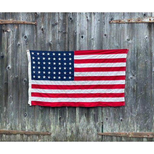 Sewn (Not printed) American flag circa 1920 48 star heavy cotton. Cotton Made in USA about 1920 Retains the original...
