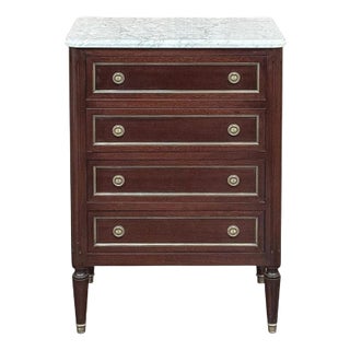 Antique Louis XVI Mahogany Chiffoniere-Petite Commode With Carrara Marble For Sale