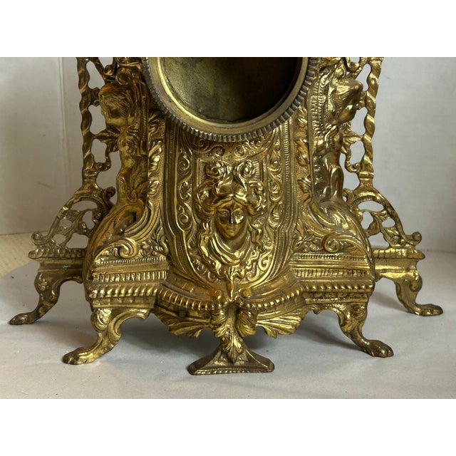 Metal Antique French Style Rococo Mantel Clock Case Gilt Brass For Sale - Image 7 of 12
