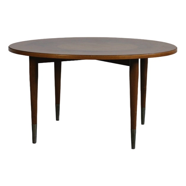 Round Coffee Table in Walnut and Metal attributed to Gio Ponti, Italy, 1950s For Sale