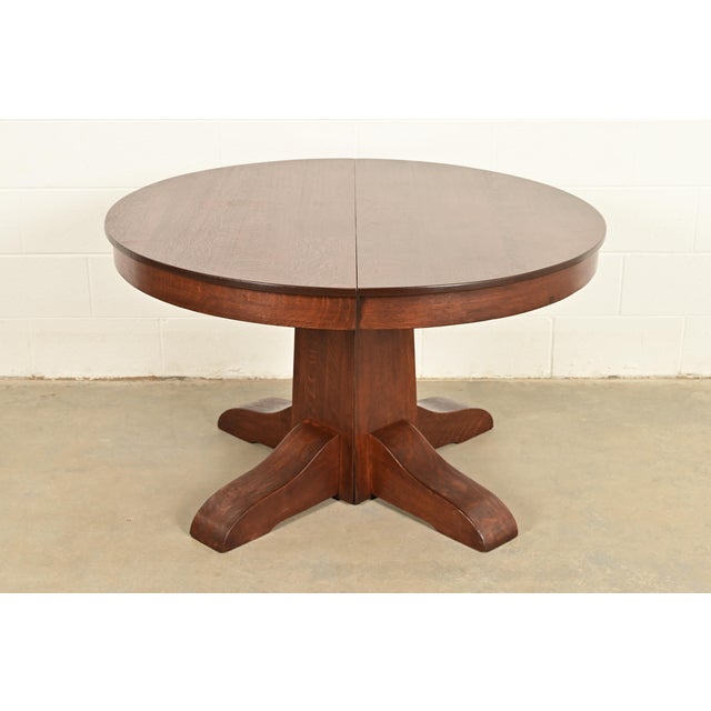 Gustav Stickley Style Antique Mission Oak Arts & Crafts Split Pedestal Extension Dining Table, Circa 1910 For Sale - Image 10 of 10
