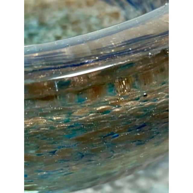 Mid-Century Modern Italian Hand Blown Green Blue and Copper Thick Glass Catchall Bowl Murano Attributed For Sale - Image 3 of 10
