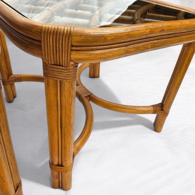 Vintage Glass Top Bamboo Side Tables - Celerie Kemble Style Mid Century Modern Glamour For Sale - Image 9 of 11