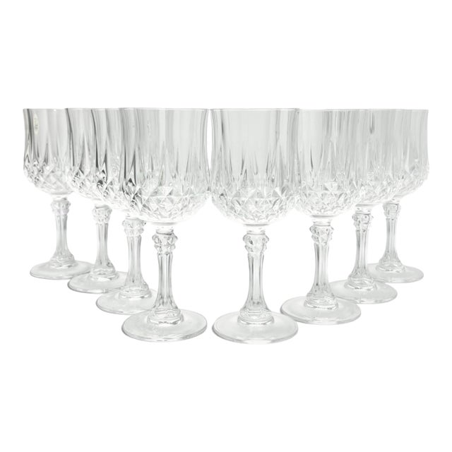 Cristal D’Arques “Longchamp” Set of 8 Crystal Wine Glasses For Sale