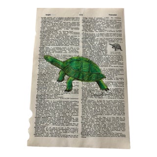 "Giant Tortoise" Original Contemporary Colored Pencil Drawing on Vintage Dictionary Page For Sale