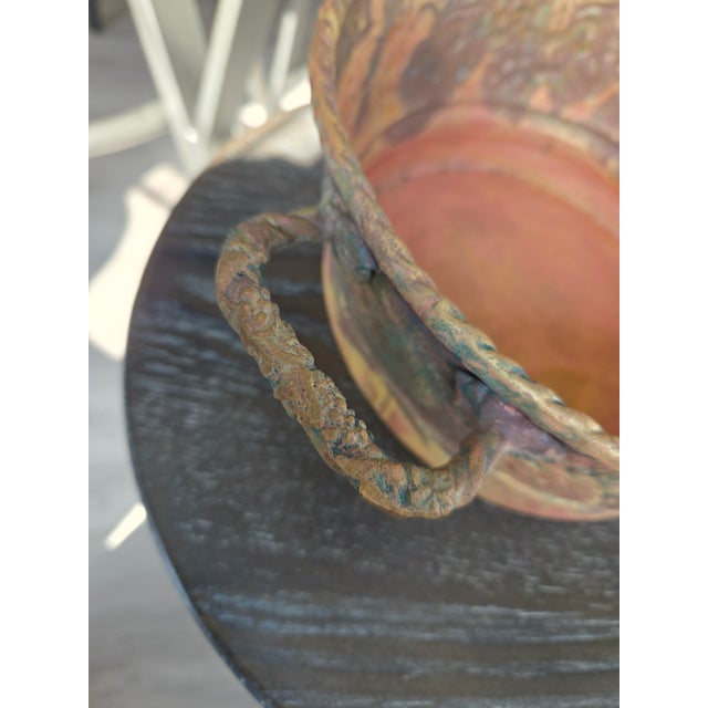 Metal Antique 19thC Repoussé Copper Brass Planter Jardinière - Dovetail Cramp Seam 9-10" For Sale - Image 7 of 8