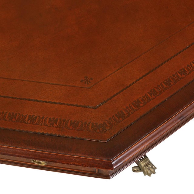 Traditional Regency Style Mahogany Leather Top Octagonal Pedestal Table For Sale - Image 3 of 3