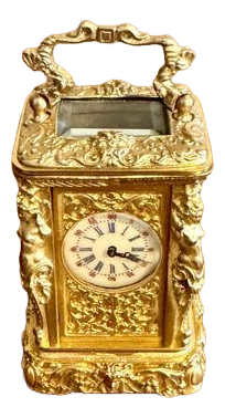 Antique Victorian Ornate Brass Miniature Carriage Clock, 1890