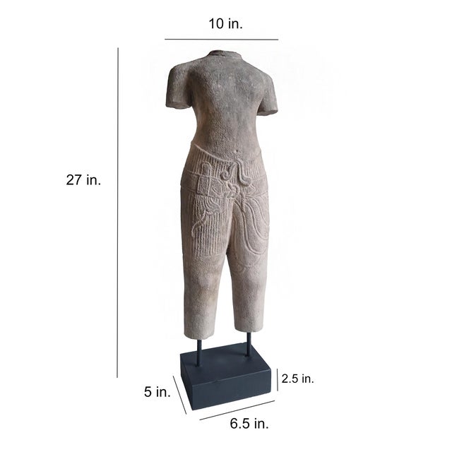 Stone Hand-Carved Sandstone Male Torso Sculpture, Thailand, Circa 1940-1950 For Sale - Image 7 of 12