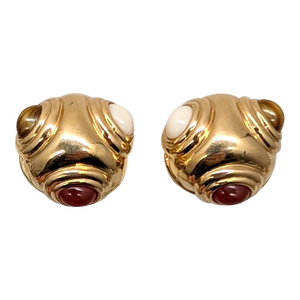 Vintage 1980s Signed Ciner Modernist Goldtone Cabochon Clip Earrings-2 Pieces