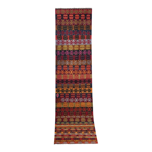 Tribal Flat Woven Turkish Striped Kilim Runner 3'2'' X 14'9'' For Sale