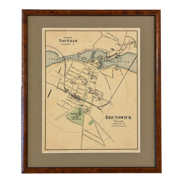 Brunswick & Topsham, Maine Villages Map – Bowdoin College, 1890 For Sale