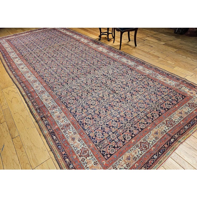 19th Century Persian Farahan Gallery Rug, Hand-Knotted Wool, Allover Herati Geometric Pattern, Ivory & Red, 7x16 For Sale - Image 14 of 15