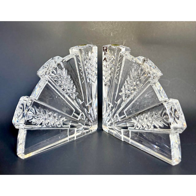 Late 20th Century Pair of Vintage Waterford Crystal Pineapple Cut Fan Bookends For Sale - Image 5 of 11