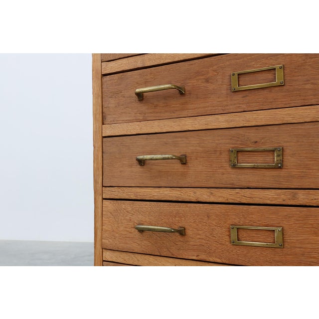 Wood Industrial Oak Filing Cabinet with Brass Handles, United Kingdom, 1920s For Sale - Image 7 of 15