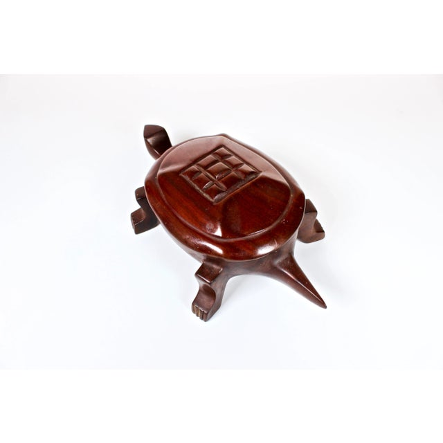 1950's Haitian Hand Carved Mahogany Turtle Trinket Box For Sale - Image 4 of 10