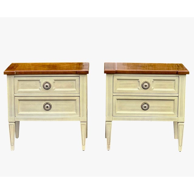 1970s Vintage American of Martinsville Parquet Top White Nightstands - a Pair For Sale - Image 13 of 13