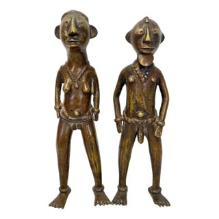 Old Antique Pair of Bronze Tikar Figures For Sale