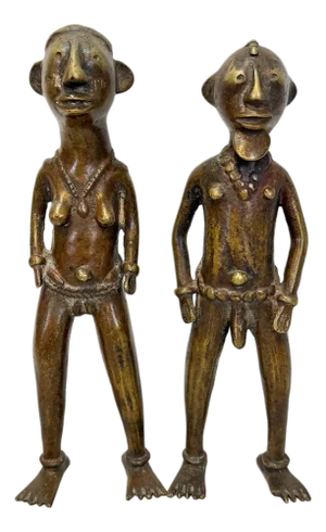 Old Antique Pair of Bronze Tikar Figures