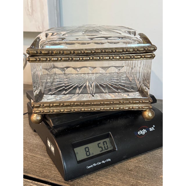 Late 20th Century Magnificent Heavy Footed Cut Crystal/Glass Square Jewelry Box With Brass/Bronze Mount 7.25"x 7.25"x5" For Sale - Image 10 of 10