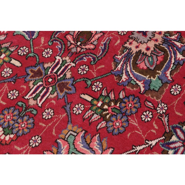 Textile Shabby Chic Persian Tabriz Red/Blue Wool Rug - 9'8'' X 15'0'' For Sale - Image 7 of 10